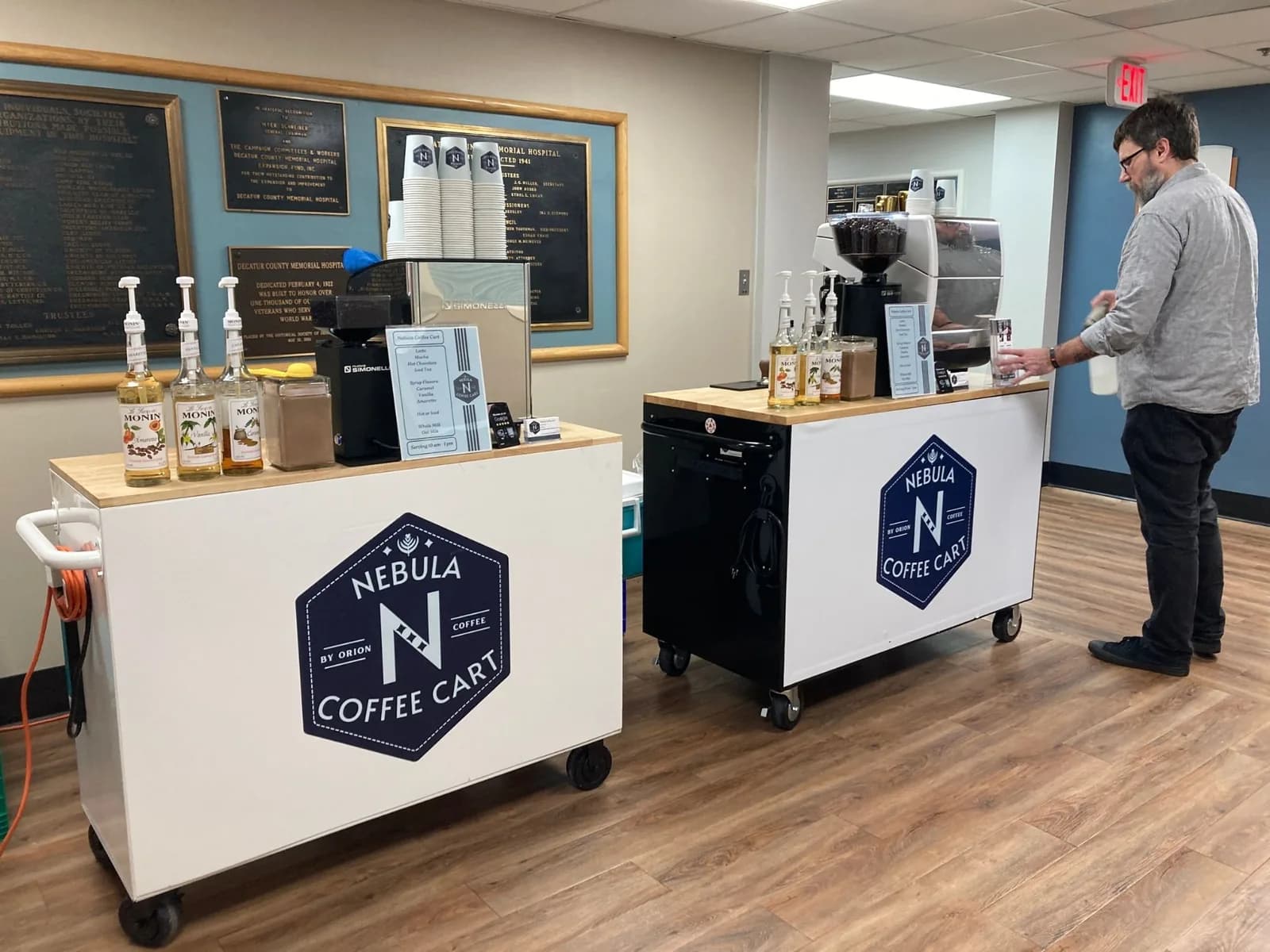 Dual coffee cart setup at healthcare facility event
