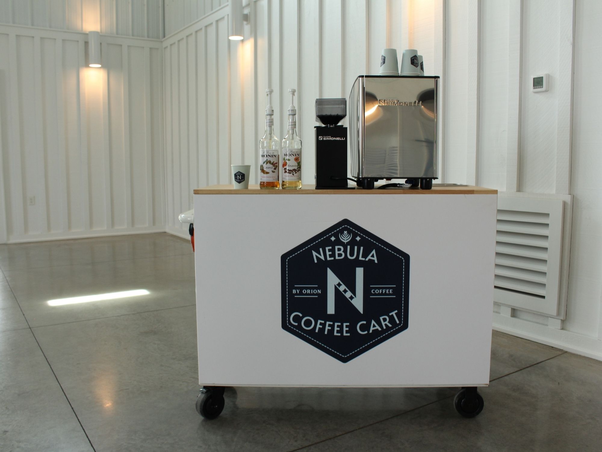 Coffee cart setup for birthday celebration